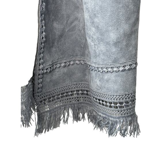 Chico's Gray Faux-Suede Trim-Detail Fringe Jacket Women's Size Medium 8 10 - Picture 3 of 13
